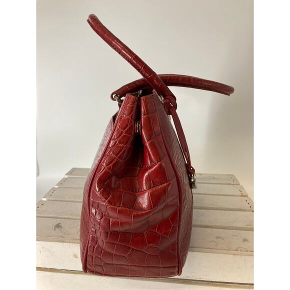 BRIGHTON F352136 RED LEATHER EMBOSSED ANIMAL PRINT HANDBAG - Picture 3 of 16